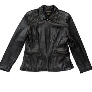 vintage black leather jacket